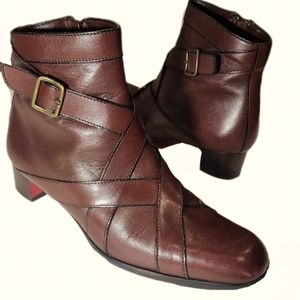 CHRISTIAN LOUBOUTIN Brown Strapped, Buckled & Zip Moto Block Heel XLNT 36.5